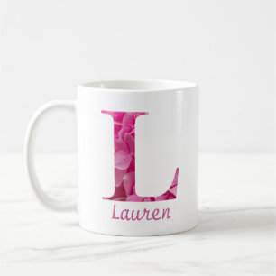 Blommigten Anpassat namn Rosa Alphabet Brev "L" Mu Kaffemugg