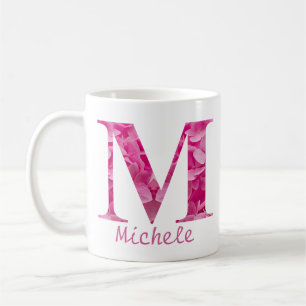 Blommigten Anpassat namn Rosa Alphabet Brev "M" Mu Kaffemugg