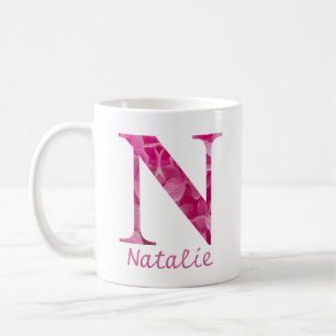 Blommigten Anpassat namn Rosa Alphabet Brev "N" Mu Kaffemugg
