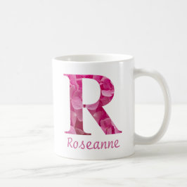 Blommigten Anpassat namn Rosa Alphabet Brev "R" Mu Kaffemugg