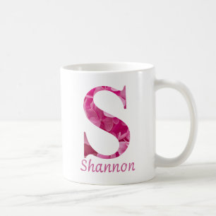 Blommigten Anpassat namn Rosa Alphabet Brev "S" Mu Kaffemugg