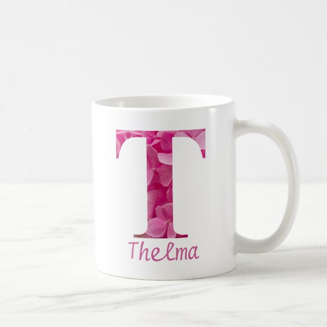 Blommigten Anpassat namn Rosa Alphabet Brev "T" Mu Kaffemugg (Höger)