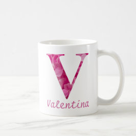 Blommigten Anpassat namn Rosa Alphabet Brev "V" Mu Kaffemugg