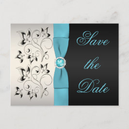 Blommigten Aqua, Silver och Black Spara datum Meddelande Vykort