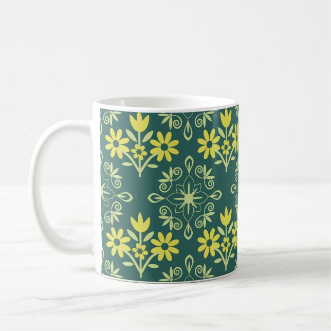 Blommigten är ornament, sömlös elegant mönster. kaffemugg (Vänster)
