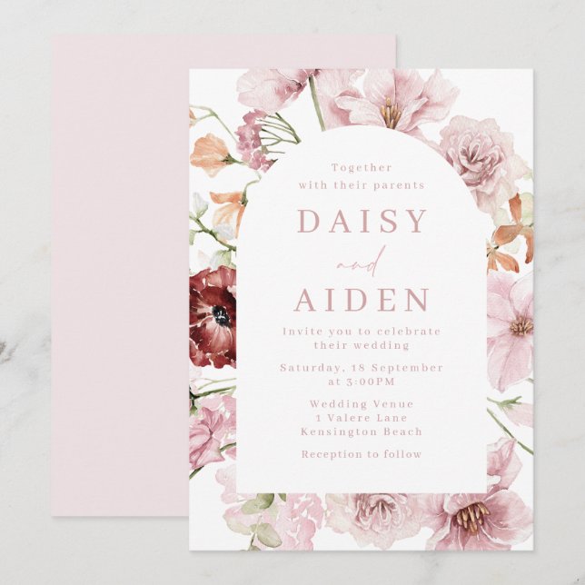  Blommigten Arch Elegant bröllop Inbjudningar (Fram/baksida)