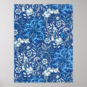 Blommigten art nouveau Sjögräs, Koboltblått och vi Poster