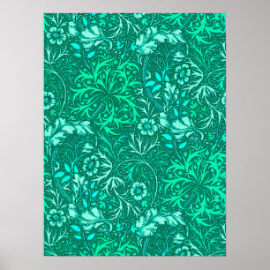Blommigten art nouveau Sjögräs, turkos och Aqua Poster
