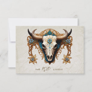 Blommigten art nouveau Watercolor Cow Skull Bröllo OSA Kort