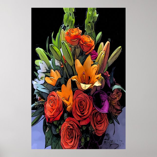 Blommigten Artsy Orange Arrangemang Poster (Framsidan)
