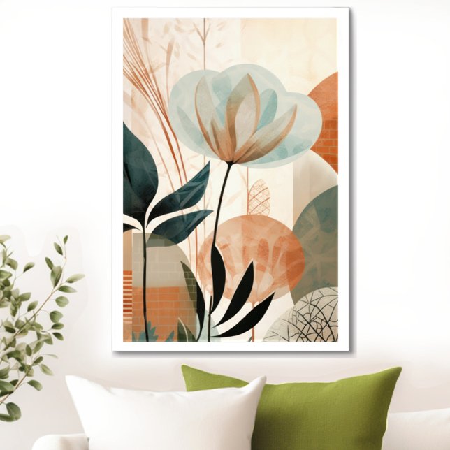 Blommigten Återställning av vintage Poster (Transform your space with the timeless beauty of mid century modern floral art print. )