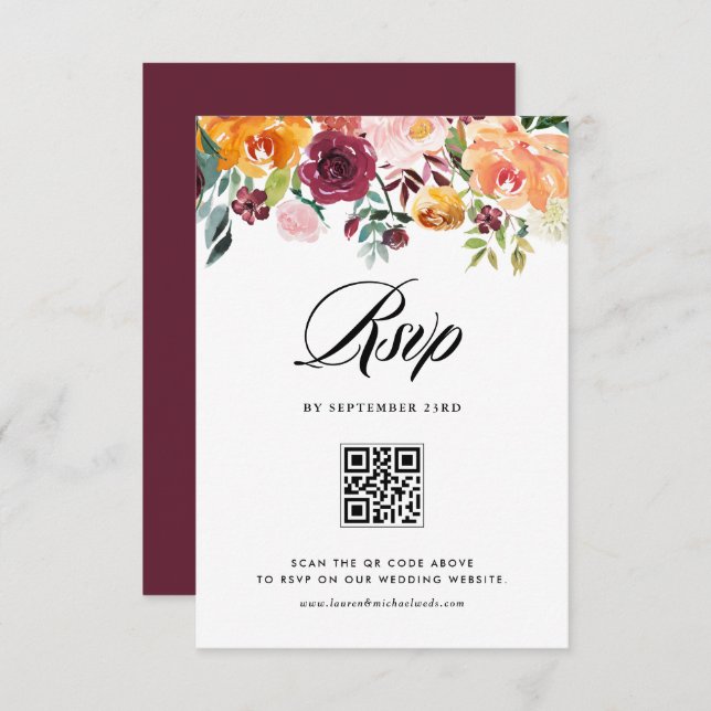 Blommigten Autumn Blooms Garland Fall Wedding QR-k OSA Kort (Fram/baksida)