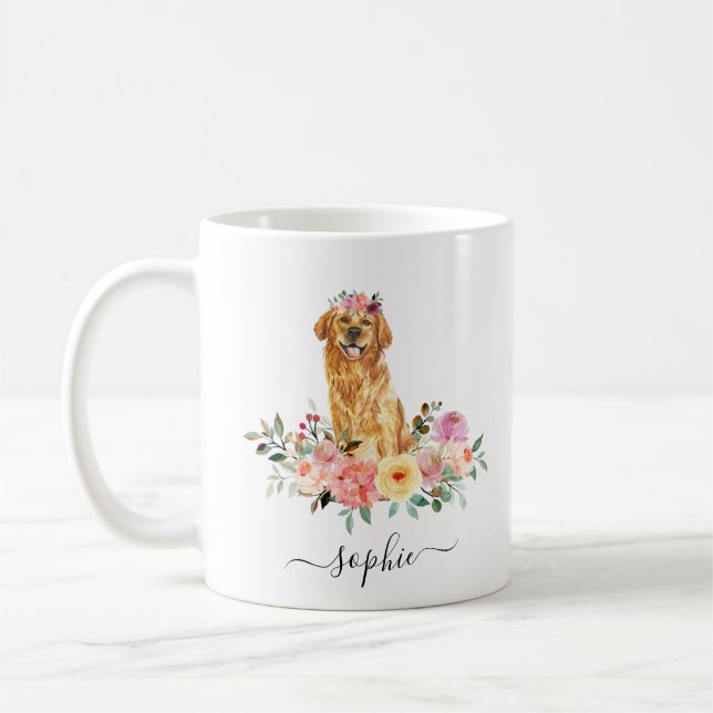 Blommigten  av Personligen Golden Retriever Coffee Kaffemugg (Vänster)