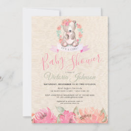 Blommigten Baby Bear Woodland Inbjudningar