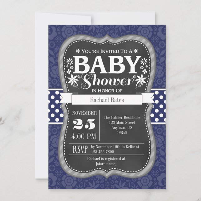 Blommigten Baby Chalkboard Baby Shower Inbjudan (Framsida)