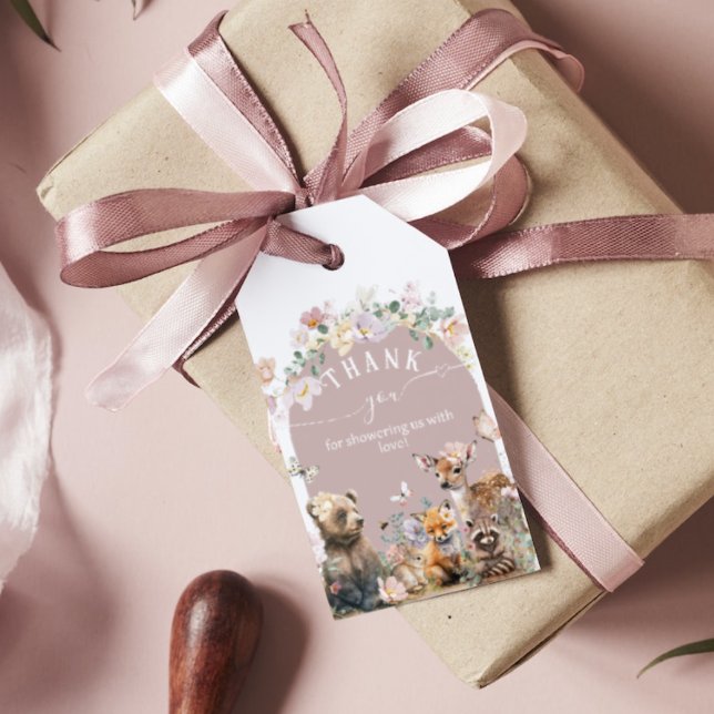 Blommigten Baby Shower (Babykläder) för trädsdjur Presentetikett (Skapare uppladdad)