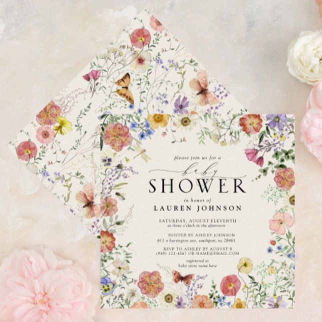 Blommigten Baby Shower (babykläder för tryckt Wild Inbjudningar (Baby Shower Invitation!)