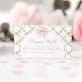 Blommigten Baby Shower Diaper Raffle för Rosa Bow Tilläggskort