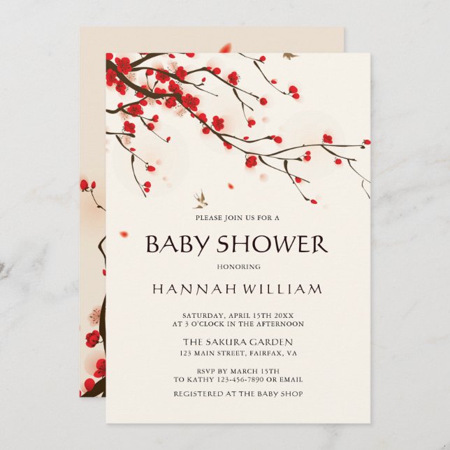 Blommigten Baby Shower för Blommar för vattenfärgs Inbjudningar (Fram/baksida)