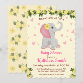 Blommigten Baby Shower för Cute Baby Elephant Wate Inbjudningar