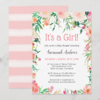 Blommigten Baby Shower för delikat Rosa Watercolor