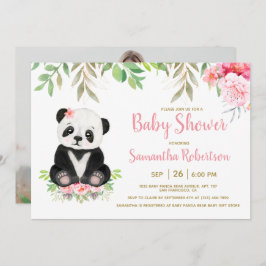Blommigten Baby Shower för den  Rosan i Cute Panda Inbjudningar