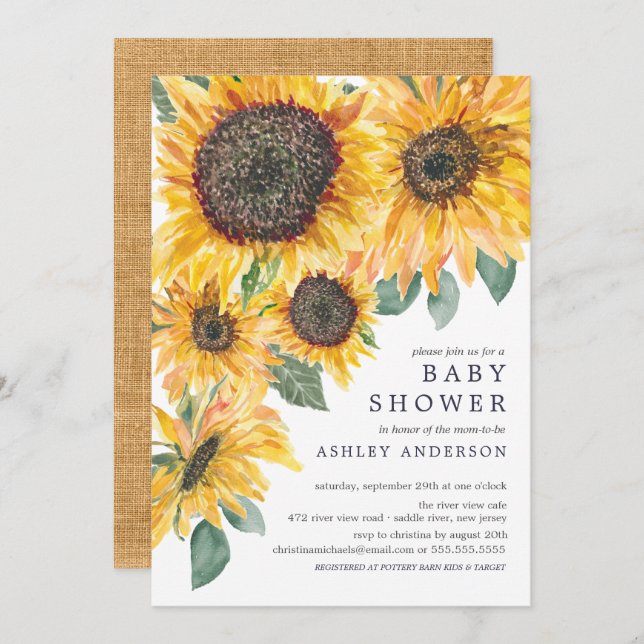 Blommigten Baby Shower för höstvågsfärg för solblo Inbjudningar (Fram/baksida)