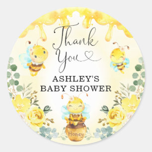 Blommigten Baby Shower för Humla-honung-babykläd Runt Klistermärke