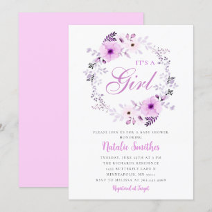 Blommigten Baby Shower för Lila av en flicka-vatte Inbjudningar