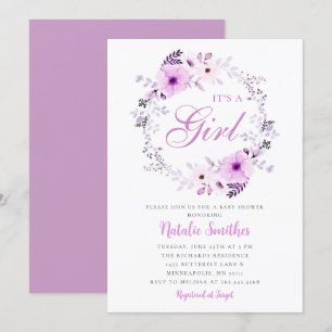 Blommigten Baby Shower för Lila av en flicka-vatte Inbjudningar