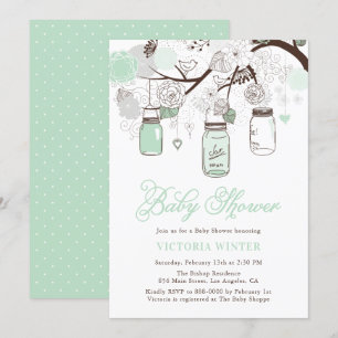 Blommigten Baby Shower för Mint Grönt Hanging Maso Inbjudningar