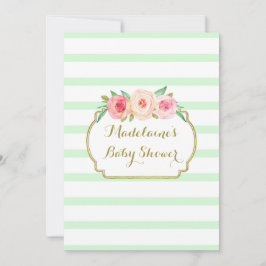 Blommigten Baby Shower för Mint Rand Rosa Watercol Inbjudningar