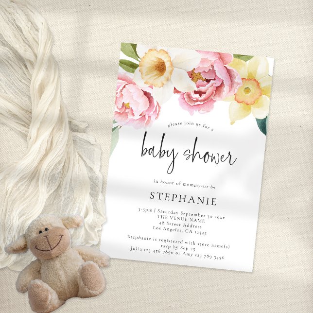 Blommigten Baby Shower för modern Rosa Gult Peonie Inbjudningar (Skapare uppladdad)