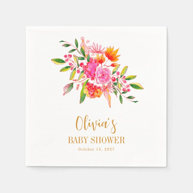 Blommigten Baby Shower för modern Rosa Orange  Anp Pappersservett (Framsidan)