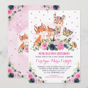 Blommigten Baby Shower för Rosa av ungtallrik Inbjudningar