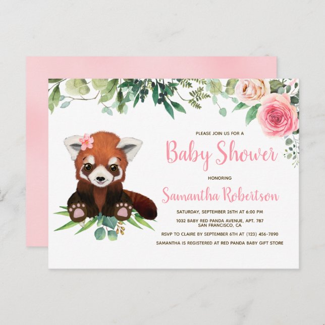 Blommigten Baby Shower för  Rosa för  för spjutspe Inbjudan Vykort (Fram/baksida)