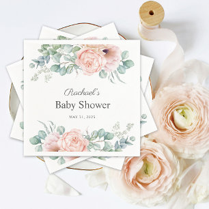 Blommigten Baby Shower för rosa och Beige Watercol Pappersservett
