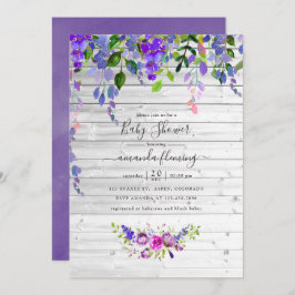 Blommigten Baby Shower för Rustic Watercolor Viole Inbjudningar