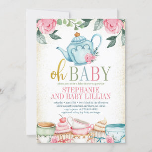 Blommigten Baby Shower för tea Party Watercolor Inbjudningar