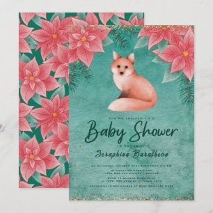 Blommigten Baby Shower I på julvinter Woodland Fox Inbjudningar