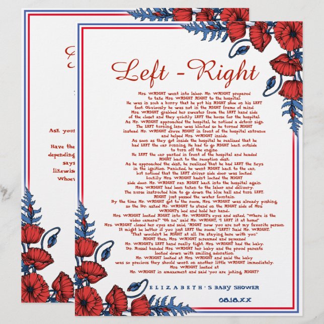 Blommigten Baby Shower Lämnat - Höger (Fram/baksida)