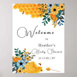 Blommigten Baby Shower Modern Sweet Honung Bee Väl Poster