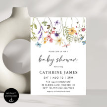 Blommigten Baby Shower Modern Watercolor Wildblomm