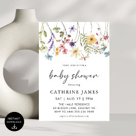 Blommigten Baby Shower Modern Watercolor Wildblomm Inbjudningar