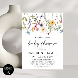 Blommigten Baby Shower Modern Watercolor Wildblomm Inbjudningar