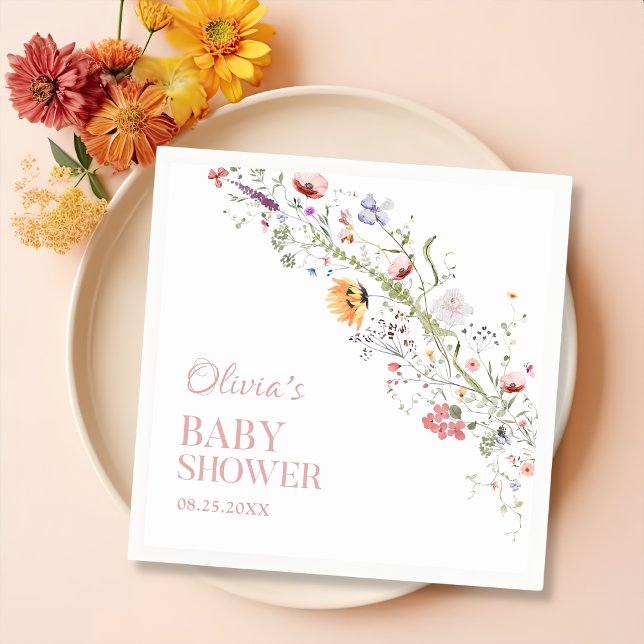 Blommigten Baby Shower Napkin Rustic Wildblomma Pappersservett (Skapare uppladdad)