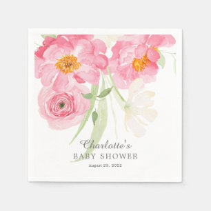 Blommigten Baby Shower Napkins i vår Blommar Pappersservett