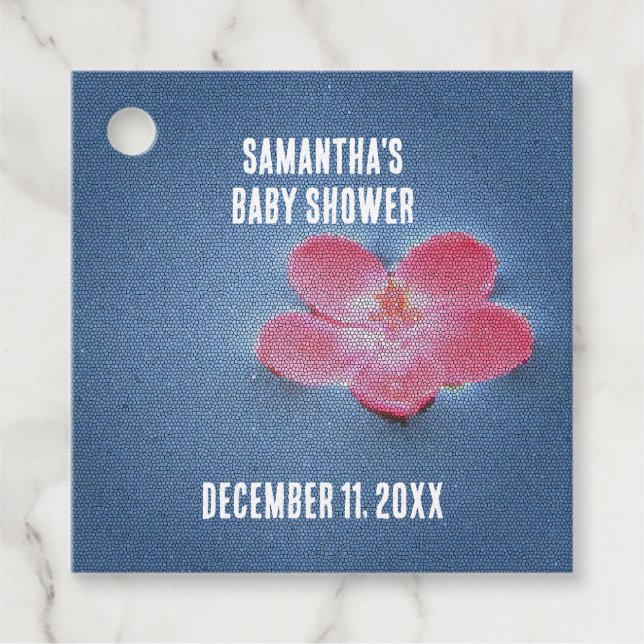 Blommigten Baby Shower Rosa Flower Blue Vatten Gåvor Etiketter (Framsida)