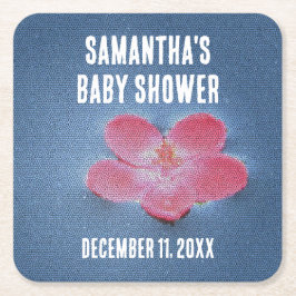 Blommigten Baby Shower Rosa Flower Blue Vatten Underlägg Papper Kvadrat