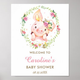 Blommigten Baby Shower Rosa  i Cute Piggy Gris Väl Poster
